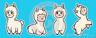 Set of alpaca â€“ llama characters stickers Vector Illustration